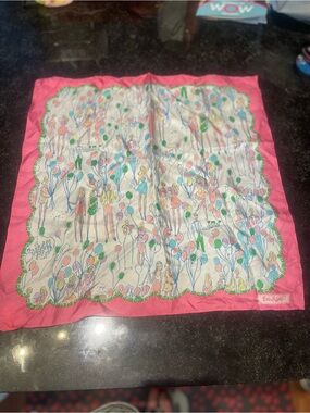 Lilly Pulitzer Pink Border Scenic Balloon Print Silk Scarf